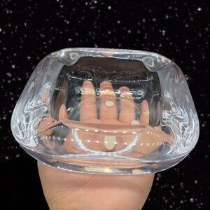 Vintage Vannes France Abstract Crystal Art Glass Dish Ashtray Thick Clear Glass